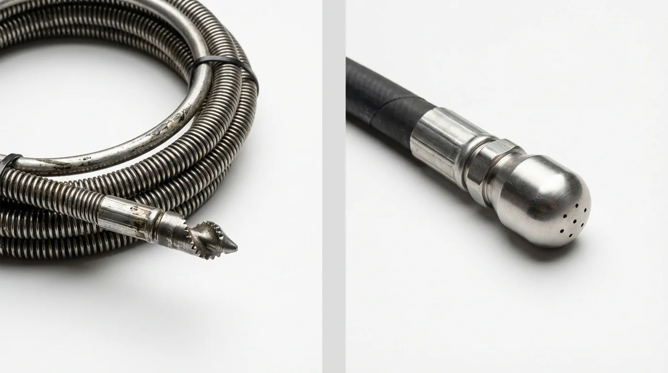 Drain snake cable and hydro jetting nozzle used for drain cleaning in Hoosick Falls, NY