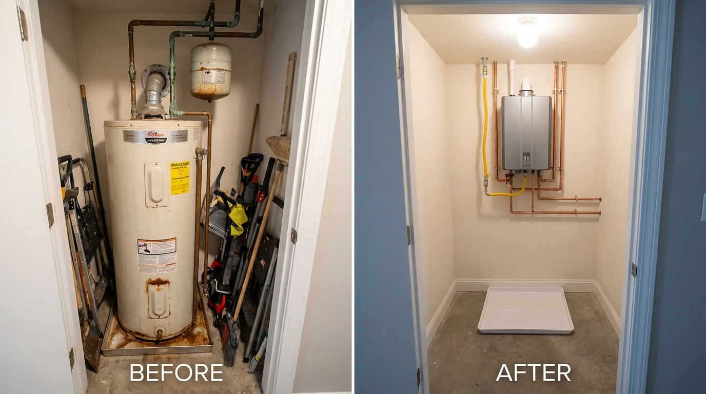 Tank water heater versus wall-mounted tankless unit comparison for Hoosick Falls, NY homeowners