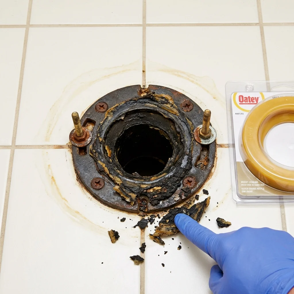 Failed wax ring showing water seepage at the base of a toilet in a Hoosick Falls, NY home